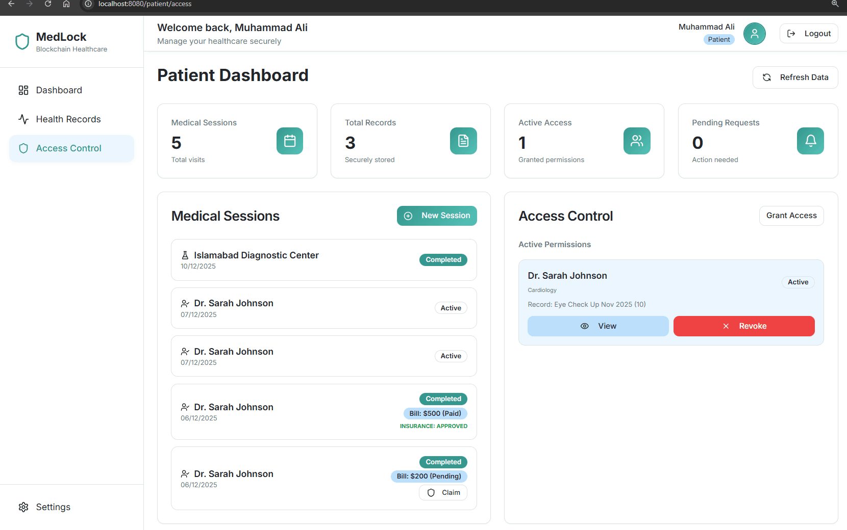 MedLock — Blockchain Healthcare DApp